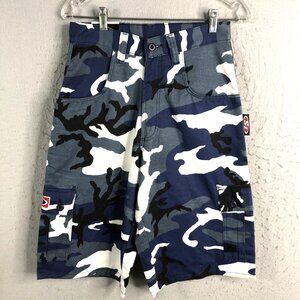 Interstate Camo Cargo Shorts Men 28 Blue Baggy Skater y2k Relaxed Street Vintage